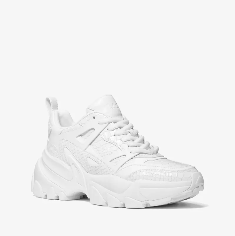 Michael Kors MK Nick Snake Embossed Leather Trainer – Optic White (43R2NIFS1E-1999)