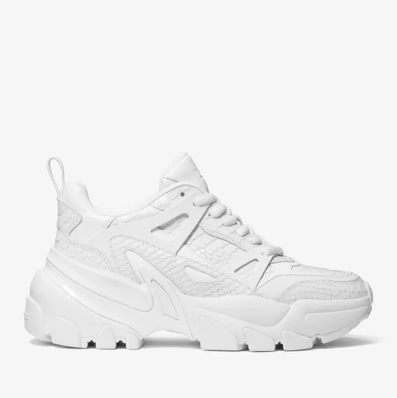 Michael Kors MK Nick Snake Embossed Leather Trainer – Optic White (43R2NIFS1E-1999)