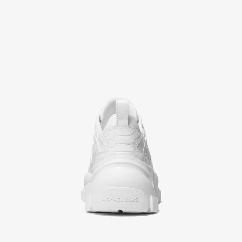 Michael Kors MK Nick Snake Embossed Leather Trainer – Optic White (43R2NIFS1E-1999)