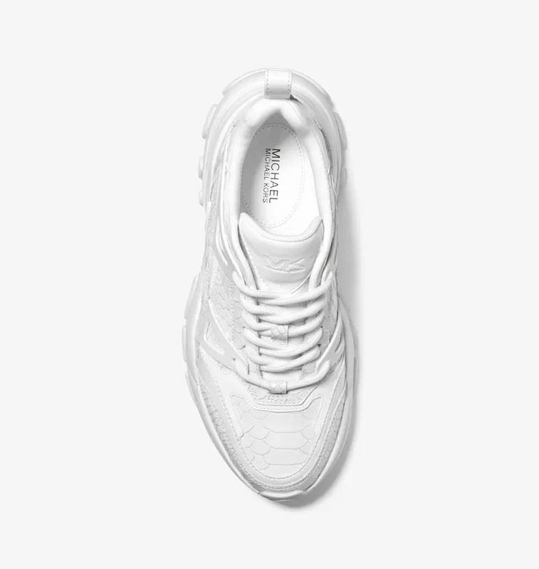 Michael Kors MK Nick Snake Embossed Leather Trainer – Optic White (43R2NIFS1E-1999)