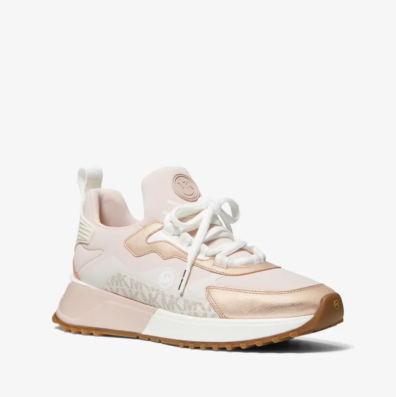 Michael Kors MK Theo Metallic Mixed-Media Trainer – Soft Pink (43R2THFS1D-1663)