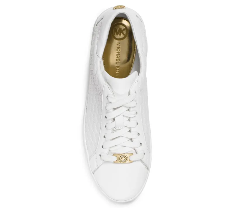 Michael Kors MK Colby Embossed-Logo Leather Sneaker – Optic White (43R5COFP2L-1999)