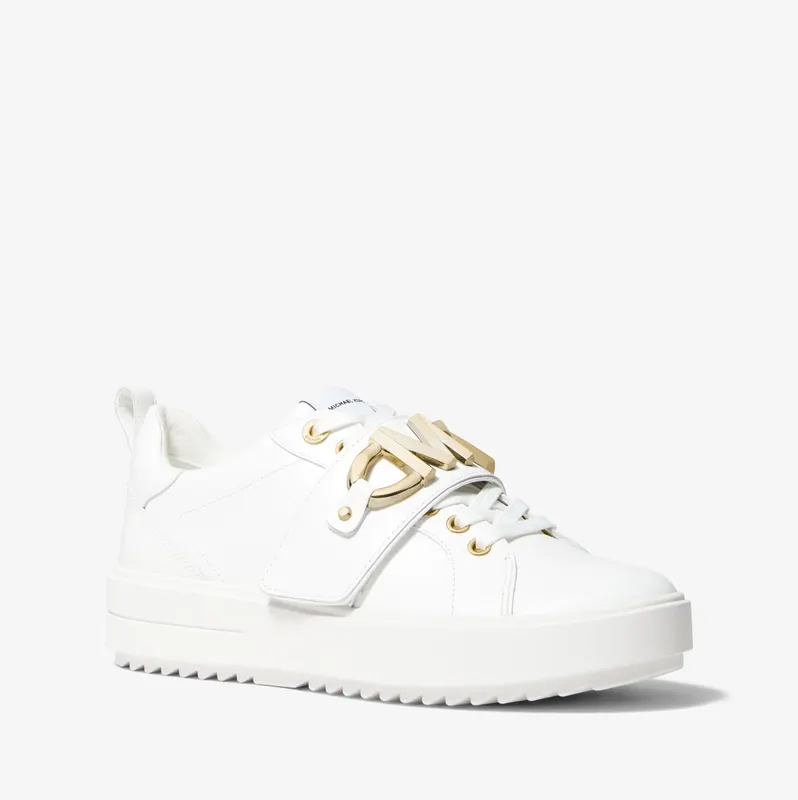 Michael Kors MK Emmett Logo Embellished Leather Sneaker – Optic White (43S2EMFS3L-1999)