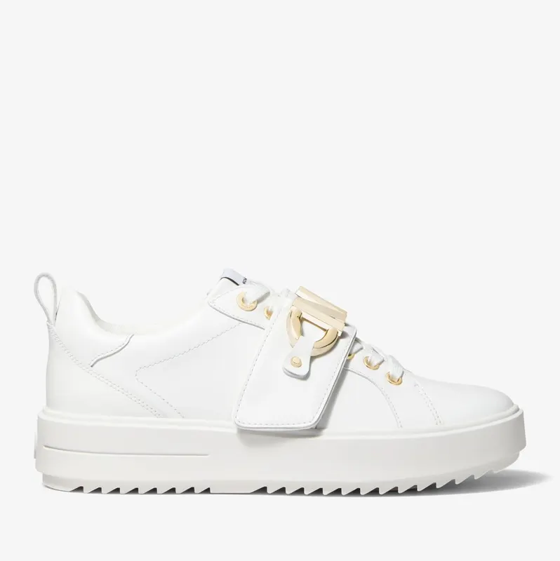 Michael Kors MK Emmett Logo Embellished Leather Sneaker – Optic White (43S2EMFS3L-1999)
