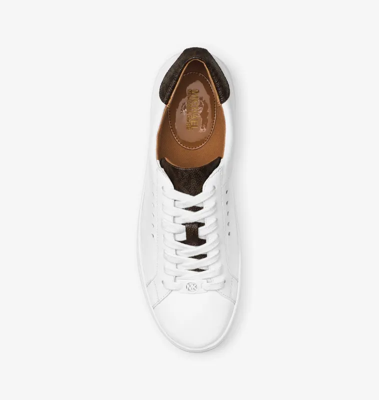 Michael Kors MK Irving Leather and Logo Sneaker – Op Wht/brown (43S7IRFS3L-2234)