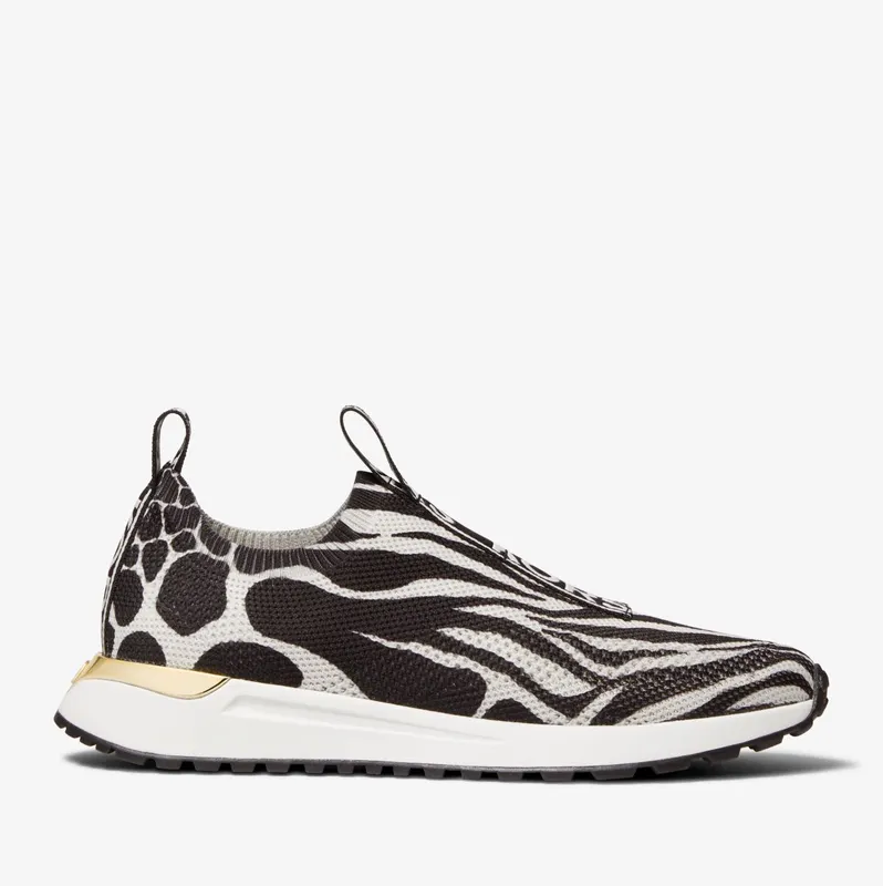 Michael Kors MK Bodie Logo Tape Printed Mesh Slip-On Trainer – Black Combo (43T2BDFS1P-0005)