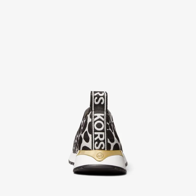 Michael Kors MK Bodie Logo Tape Printed Mesh Slip-On Trainer – Black Combo (43T2BDFS1P-0005)
