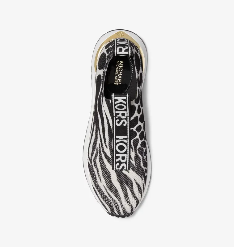 Michael Kors MK Bodie Logo Tape Printed Mesh Slip-On Trainer – Black Combo (43T2BDFS1P-0005)