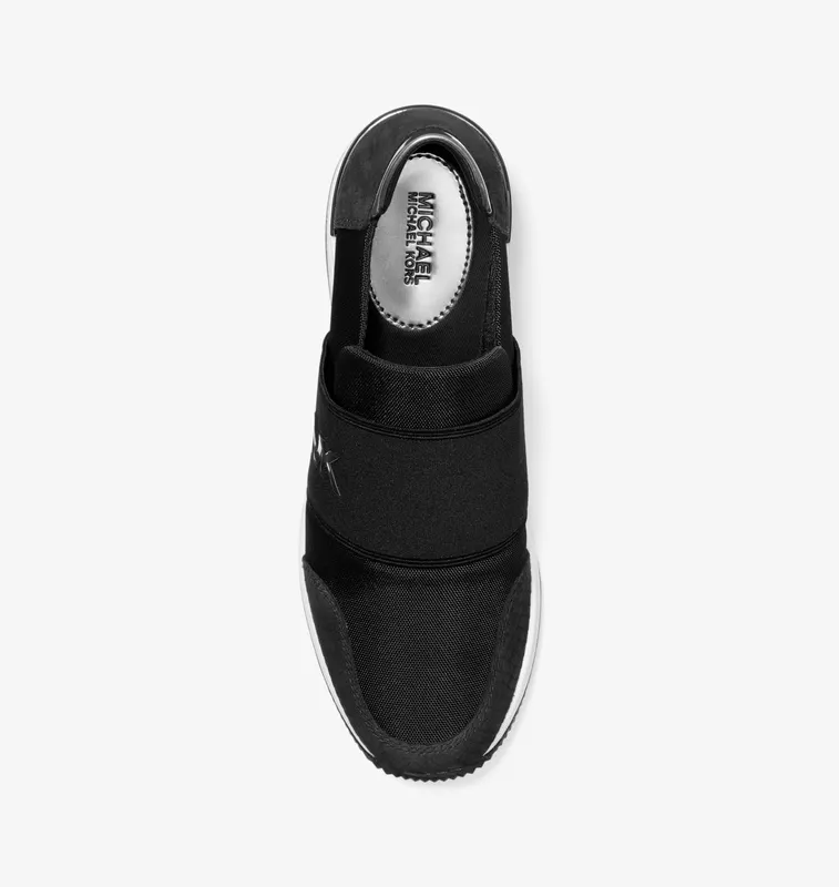 Michael Kors MK Felix Canvas and Snake-Embossed Nubuck Trainer – Black (43T9FXFS3D-0001)