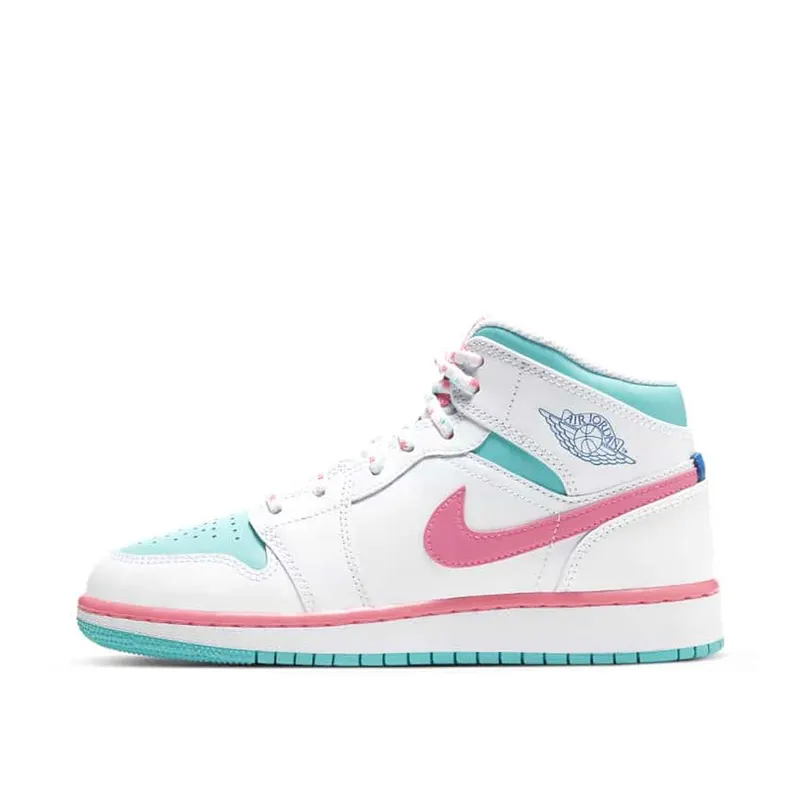 Air Jordan 1 Mid White Pink Green Soar (GS) (555112-102)