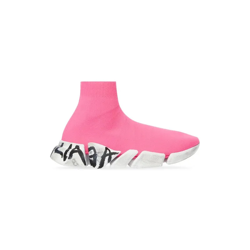 Balenciaga Speed 2.0 Graffiti Recycled Knit Trainers Fluo Pink (617196W2DD55091)