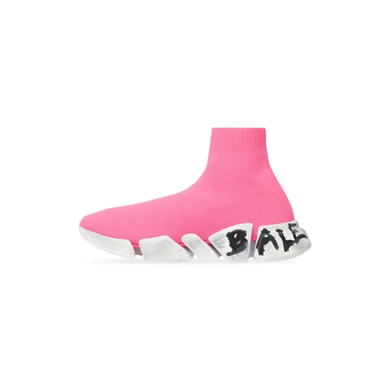 Balenciaga Speed 2.0 Graffiti Recycled Knit Trainers Fluo Pink (617196W2DD55091)