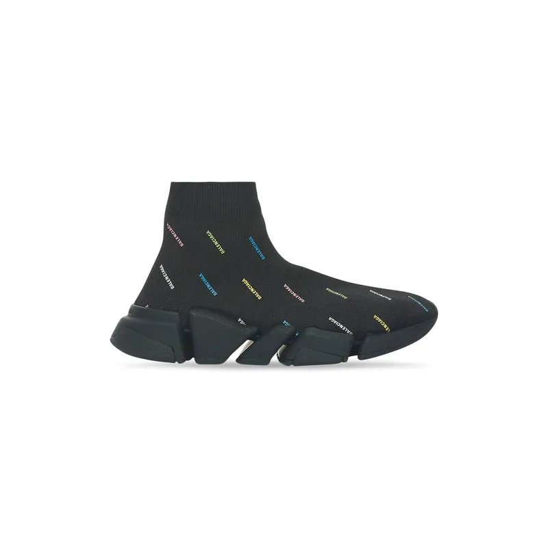 Balenciaga Speed 2.0 Allover Logo Recycled Knit Trainers Black (617196W2DF01088)