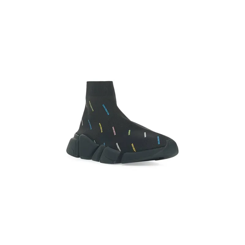 Balenciaga Speed 2.0 Allover Logo Recycled Knit Trainers Black (617196W2DF01088)