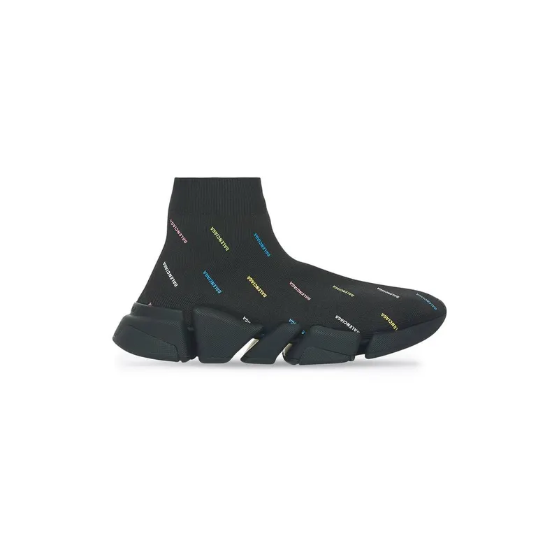 Balenciaga Speed 2.0 Allover Logo Recycled Knit Trainers Black (617239W2DF01088)