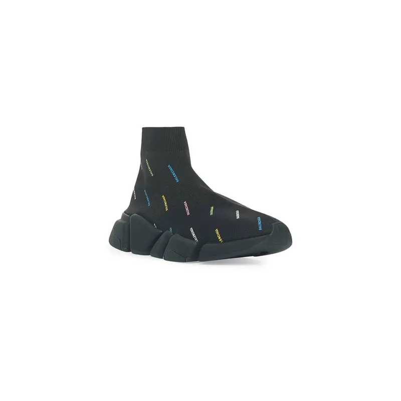 Balenciaga Speed 2.0 Allover Logo Recycled Knit Trainers Black (617239W2DF01088)