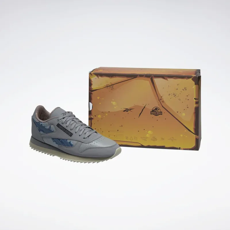Reebok Jurassic World Classic Leather Ripple Schoenen Pure Grey 5 / Flat Grey / Brave Blue