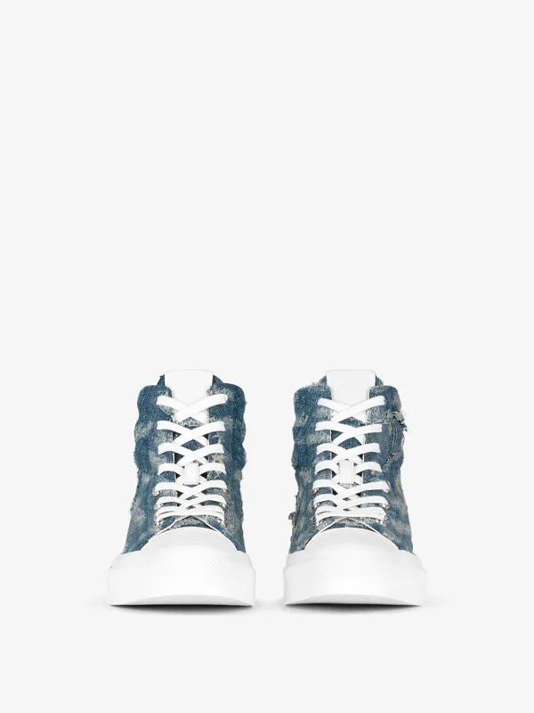 Givenchy City high sneakers in destroyed denim (BH005LH1CJ-457)