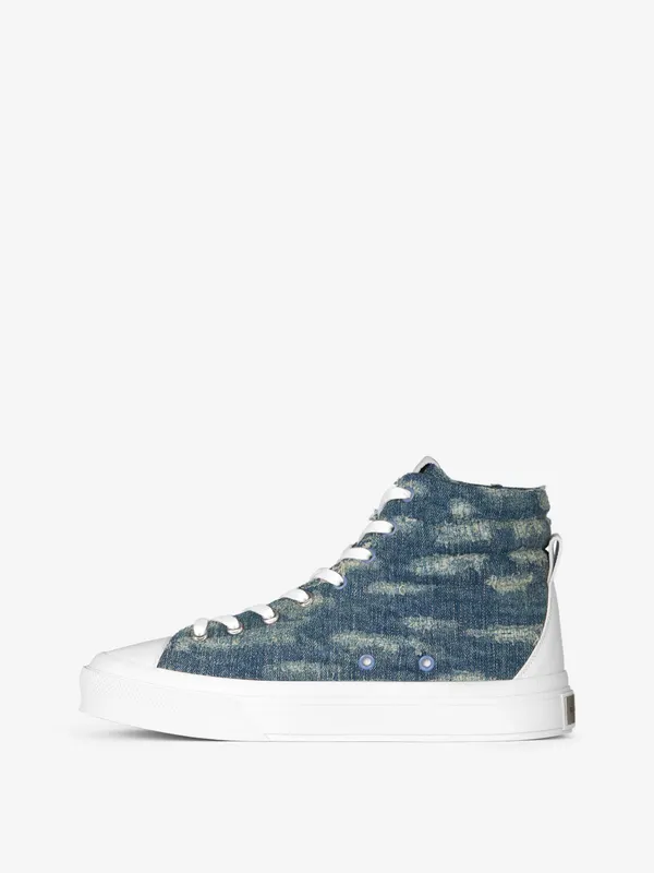 Givenchy City high sneakers in destroyed denim (BH005LH1CJ-457)