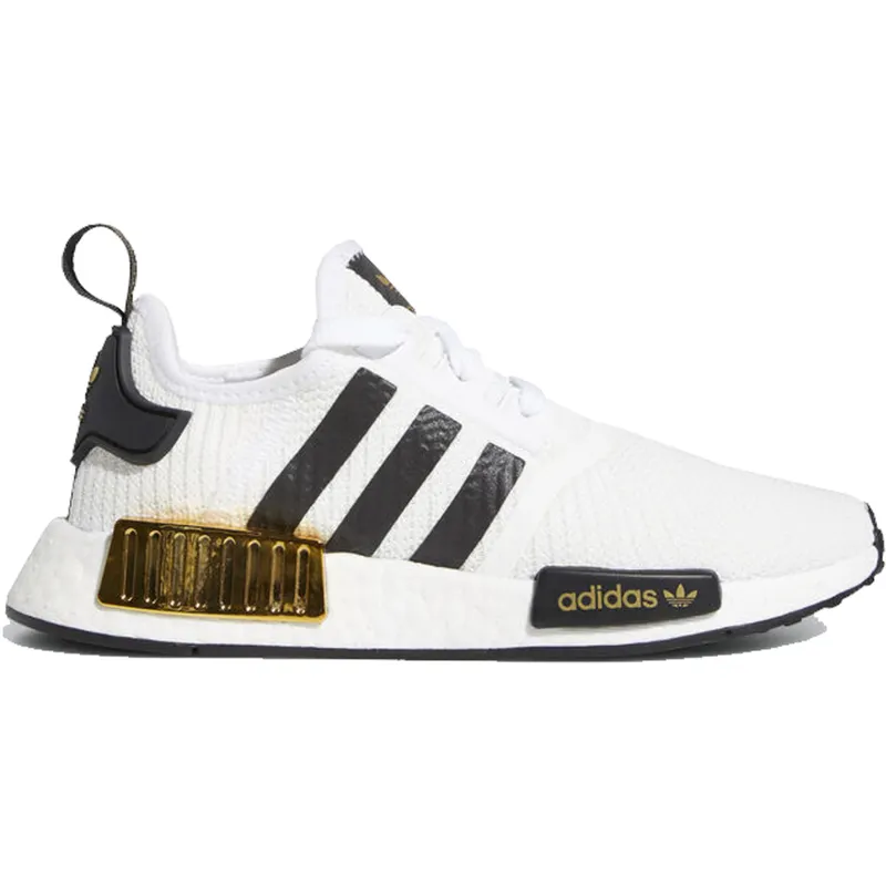 adidas NMD R1 White Black Gold Metallic (Youth) (EG5665)