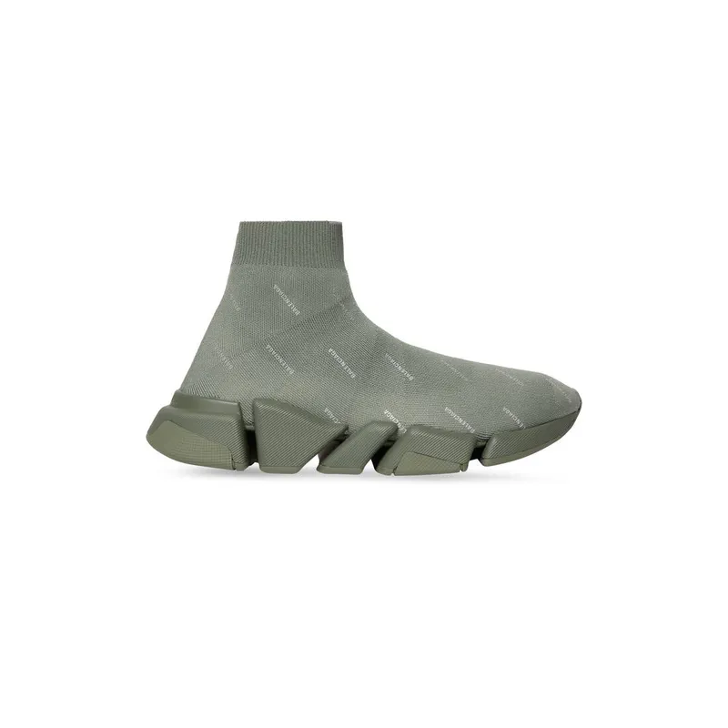 Balenciaga Speed 2.0 Recycled Knit Trainers Reflective Allover Logo Kaki (617239W2DF23390)