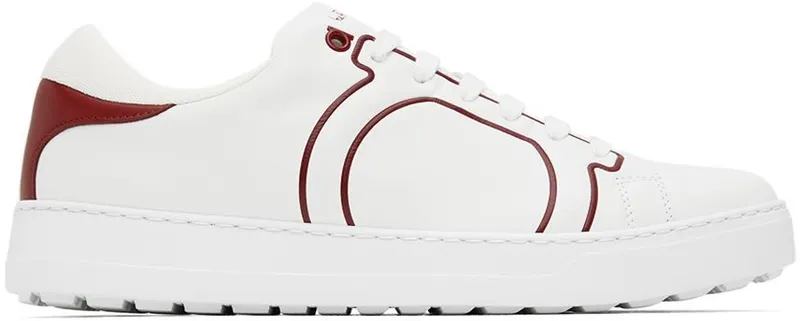 Salvatore Ferragamo White & Red Gancini Sneakers (754100 020832001)