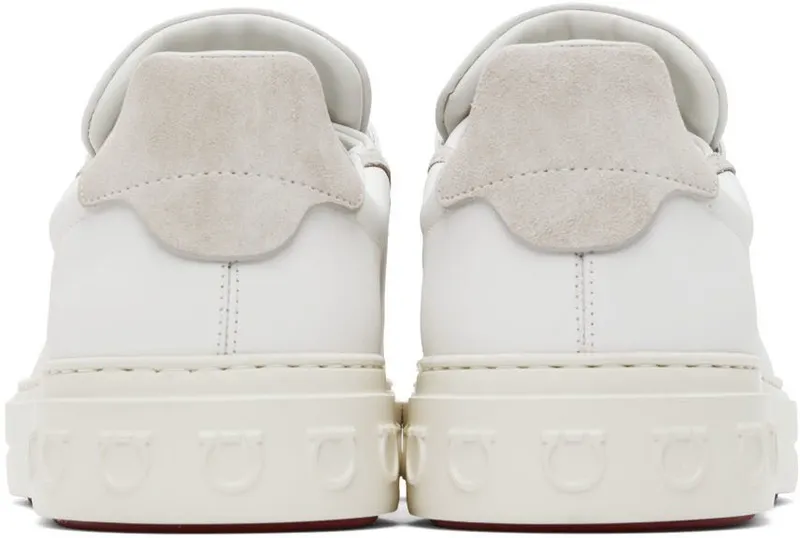 Salvatore Ferragamo White Gancini Low-Top Sneakers (697630 02B227007)