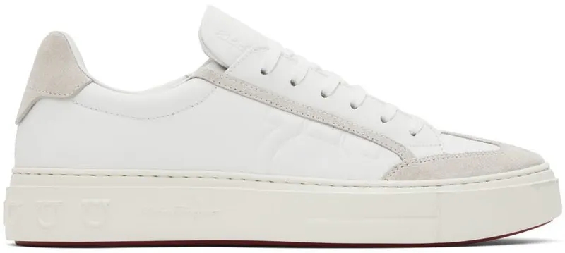 Salvatore Ferragamo White Gancini Low-Top Sneakers (697630 02B227007)