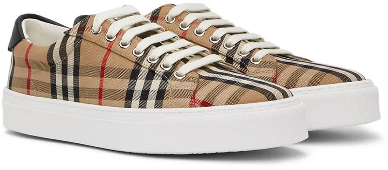 Burberry Beige Rangleton Check Low Sneakers (8049776)