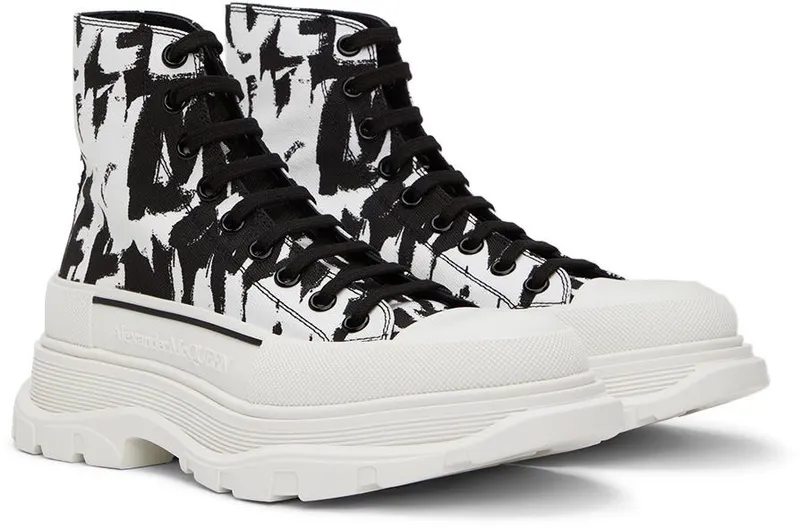 Alexander McQueen Beige Graffiti Tread Slick High Sneakers (705667W4TG4)