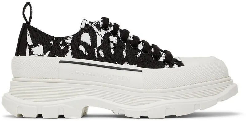 Alexander McQueen Black & Beige Graffiti Tread Slick Sneakers (705668W4TG5)
