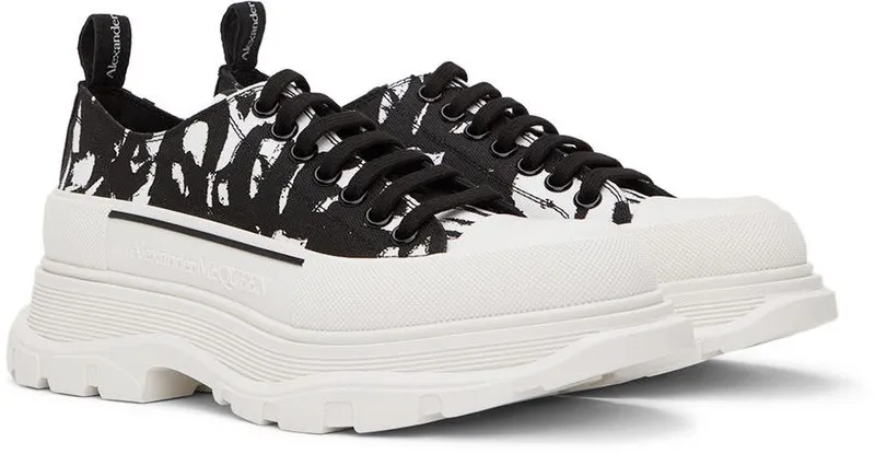 Alexander McQueen Black & Beige Graffiti Tread Slick Sneakers (705668W4TG5)