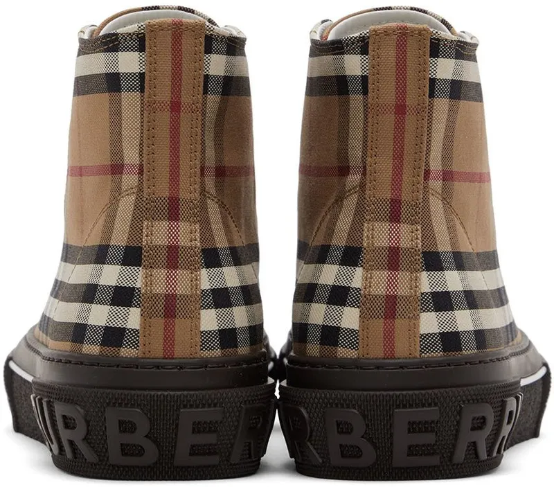 Burberry Brown Vintage Check High-Top Sneakers (8055661)