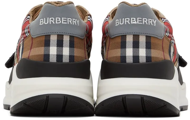Burberry Red & Beige Ramsey Check Sneakers (8048632)