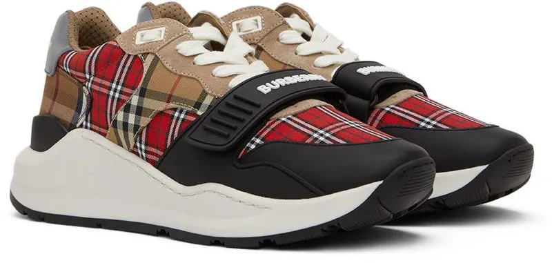 Burberry Red & Beige Ramsey Check Sneakers (8048632)