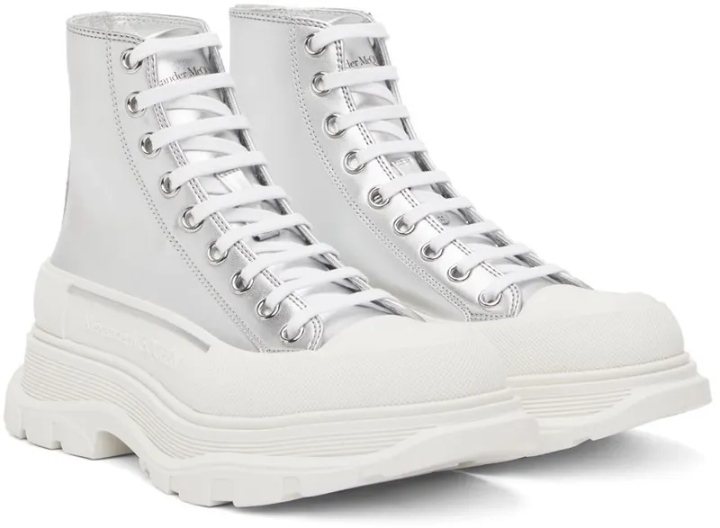 Alexander McQueen Silver Tread Slick High Sneakers (705659W4TX1)