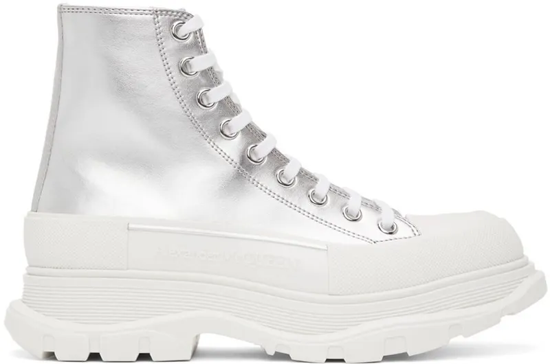 Alexander McQueen Silver Tread Slick High Sneakers (705659W4TX1)