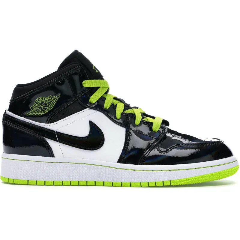 Jordan 1 Mid Black Cyber Mystic Green (GS) (BQ6931-003)