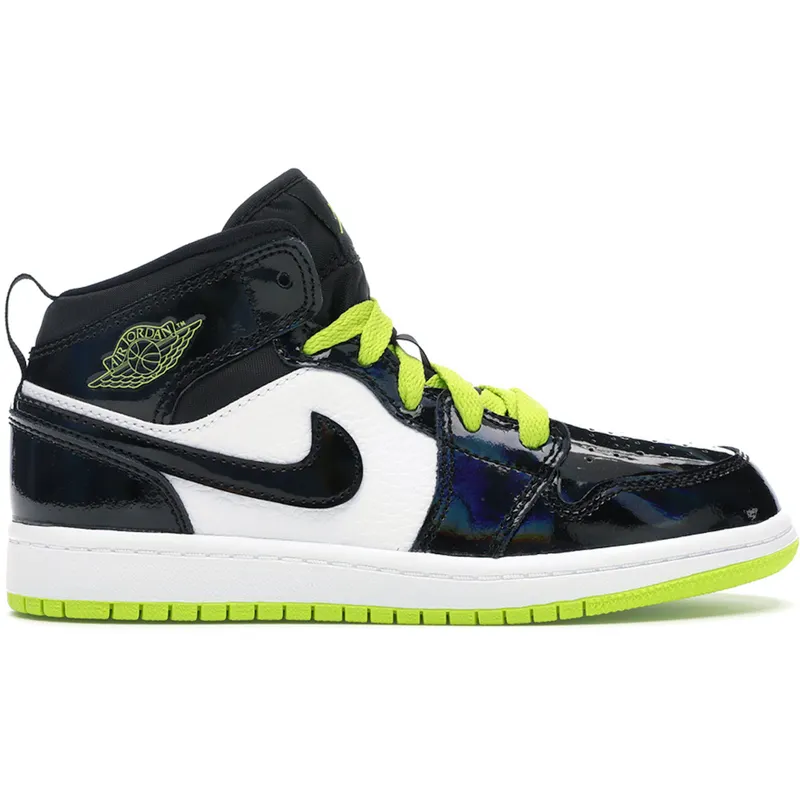 Jordan 1 Mid Black Cyber Mystic Green (PS) (BQ6932-003)