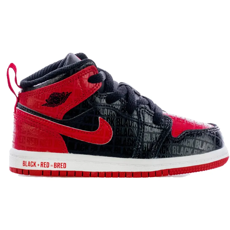 Jordan 1 Mid Black + Red = Bred (TD) (DM9649-001)