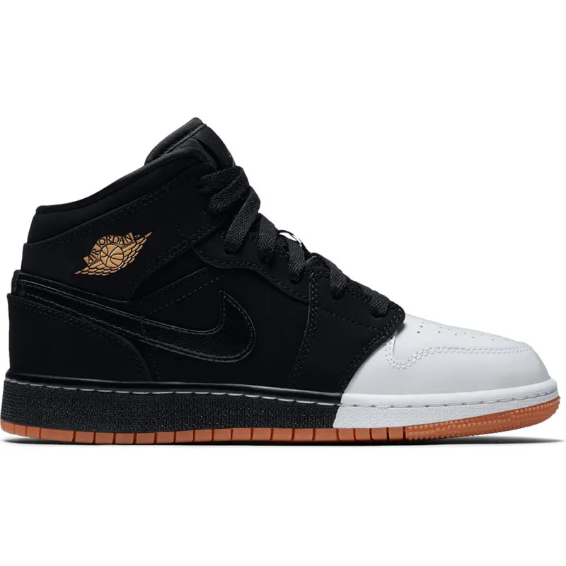 Jordan 1 Mid Black White Gold (GS) (555112-021)