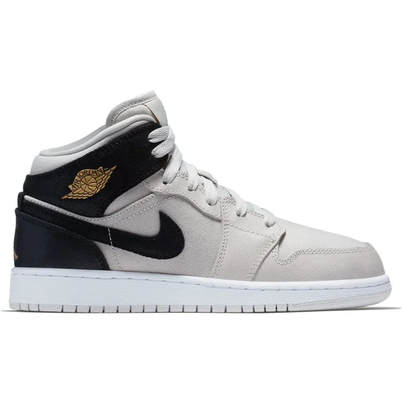 Jordan 1 Mid Light Bone Metallic Gold Black (GS) (554725-023)