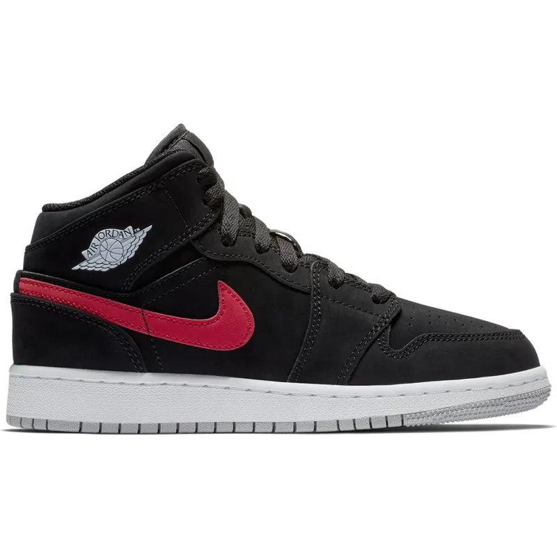 Jordan 1 Mid Multi-Color Swoosh Black (GS) (554725-065)