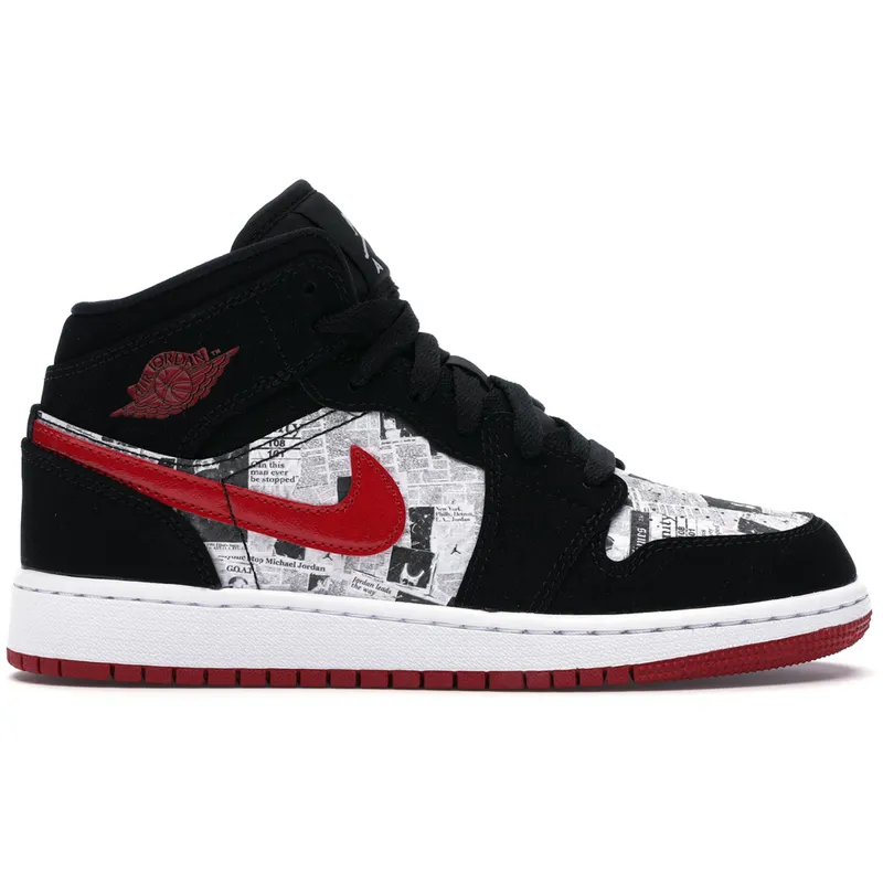 Jordan 1 Mid Newspaper Air Times (GS) (BQ6931-061)