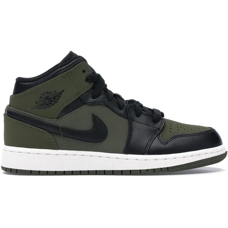 Jordan 1 Mid Olive Canvas Black (GS) (554725-301)