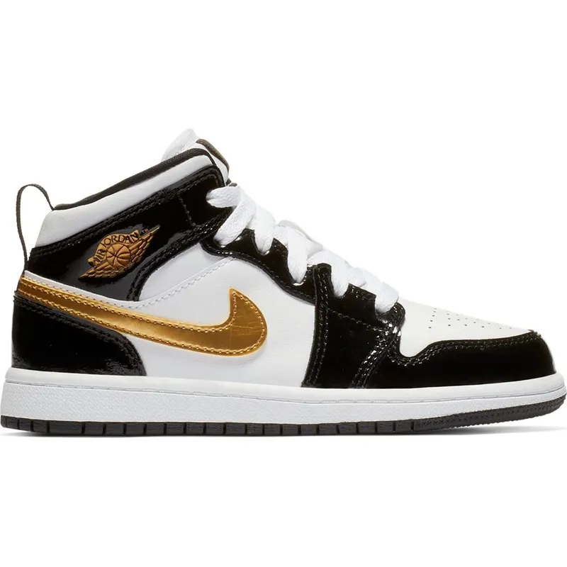 Jordan 1 Mid Patent Black White Gold (PS) (BQ6932-007)