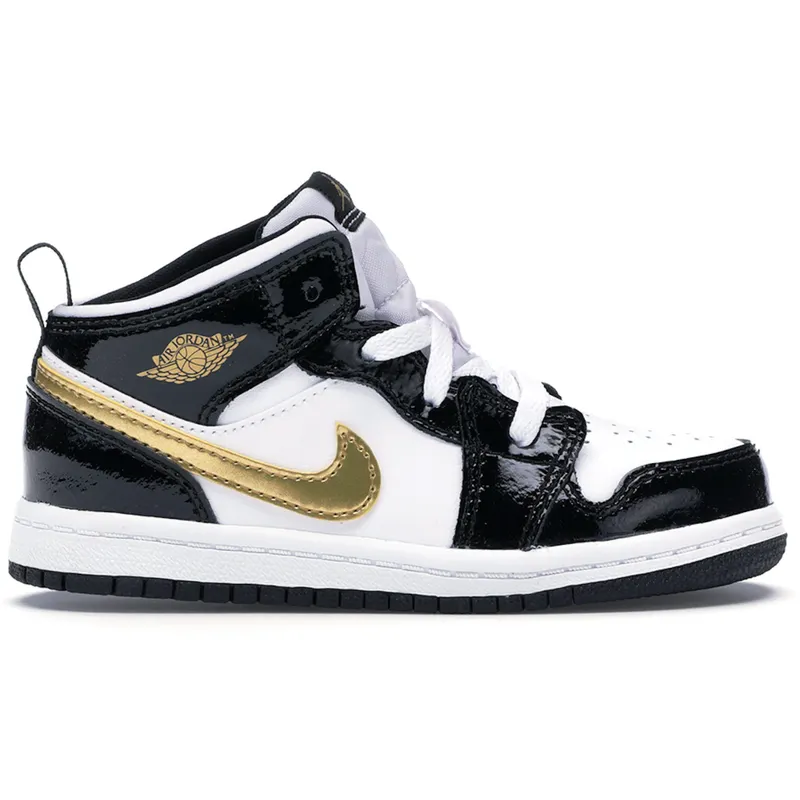 Jordan 1 Mid Patent Black White Gold (TD) (BQ6933-007)