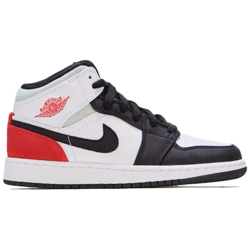 Jordan 1 Mid SE White Black Red Spruce (GS) (BQ6931-100)