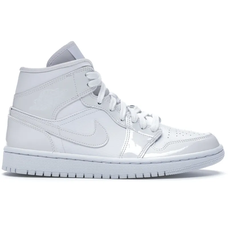 Jordan 1 Mid Triple White Patent Swoosh (W) (BQ6472-100)