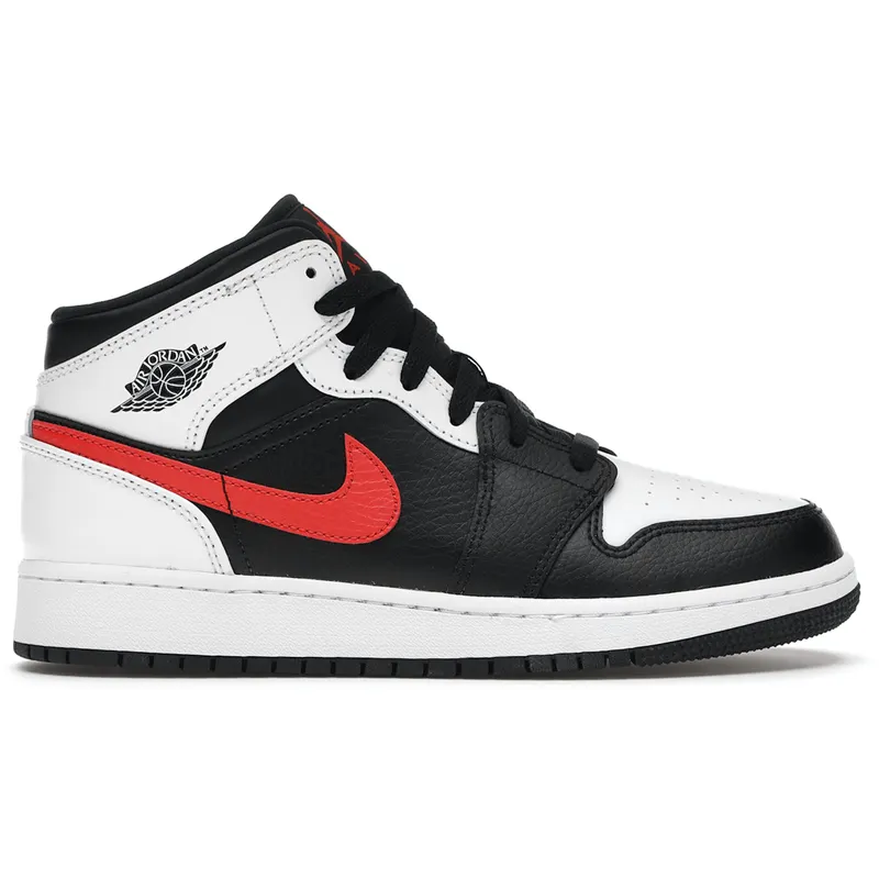 Jordan 1 Mid White Black Chile Red (GS) (554725-075)